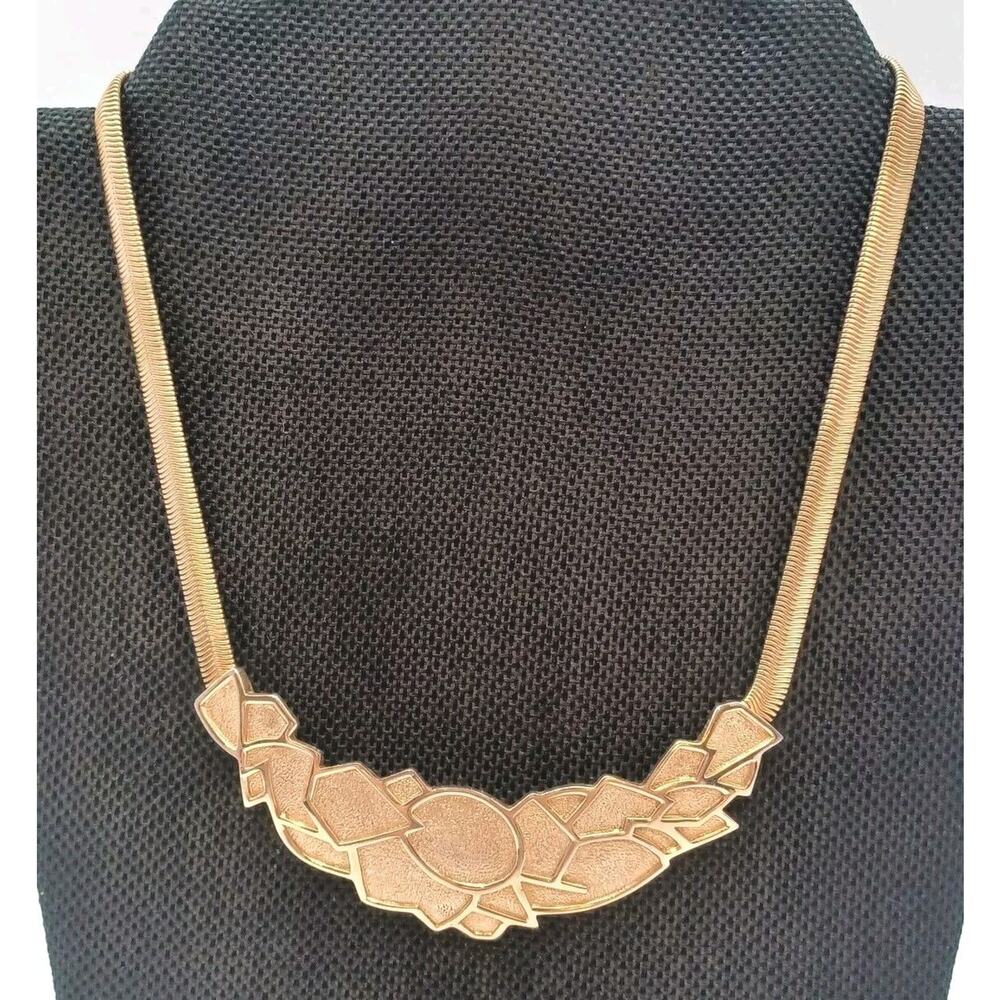 Vintage Piscitelli Gold Tone Necklace Plate Bib Medallion Quality Made